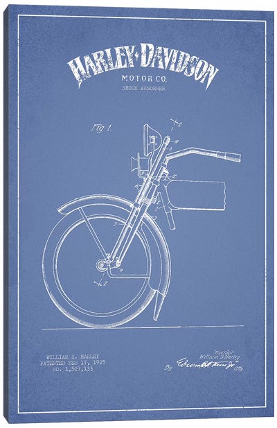 Harley-Davidson Motorcycles (Light Blue) IV Canvas Art Print - Motorcycle Blueprints