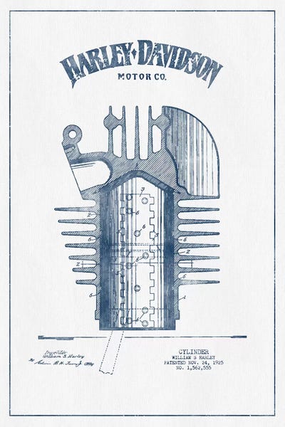Motorcycle Blueprints: Harley-Davidson Motorcycles Cylinder (Ink) by Aged Pixel