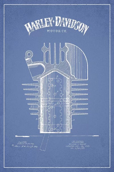 Harley-Davidson Motorcycles Cylinder (Light Blue) by Aged Pixel metal wall art