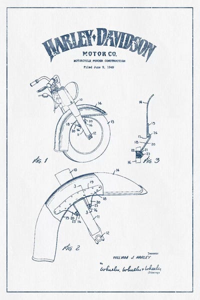Motorcycle Blueprints: Harley-Davidson Motorcycles Fender Construction (Ink) by Aged Pixel