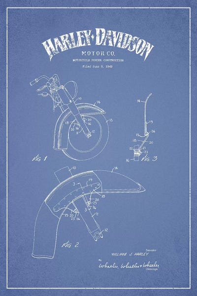 Motorcycle Blueprints: Harley-Davidson Motorcycles Fender Construction (Light Blue) by Aged Pixel