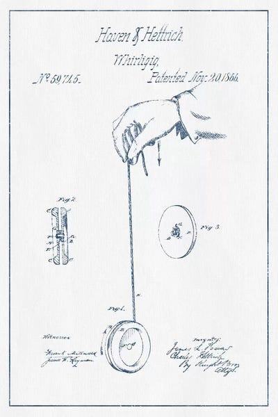 Toy & Game Blueprints: Haven & Hettrich Whirligig Patent Sketch (Ink) by Aged Pixel