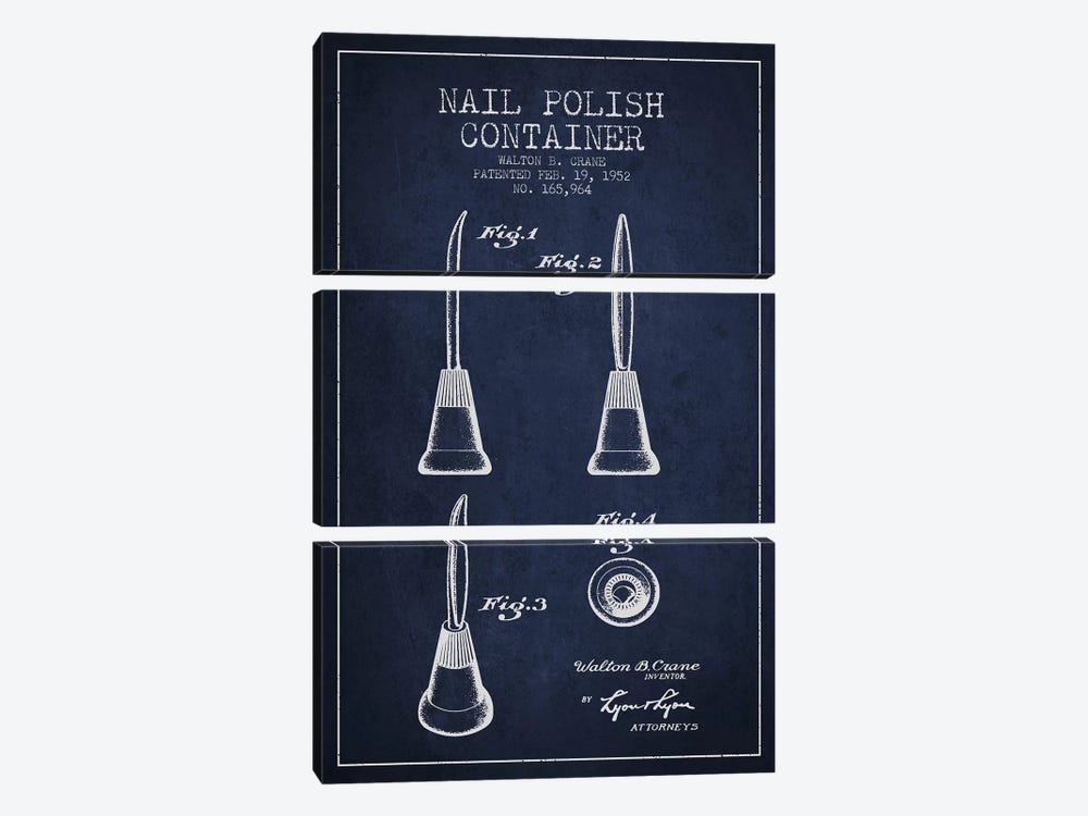 Container Nail Polish Navy Blue Patent Blueprint by Aged Pixel 3-piece Canvas Artwork