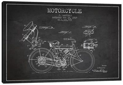 J. Canfield Motorcycle Patent Sketch (Charcoal) Canvas Art Print - Aged Pixel: Motorcycles