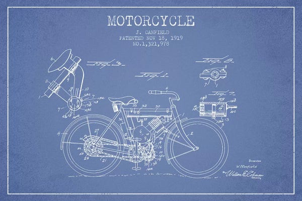 J. Canfield Motorcycle Patent Sketch (Light Blue)