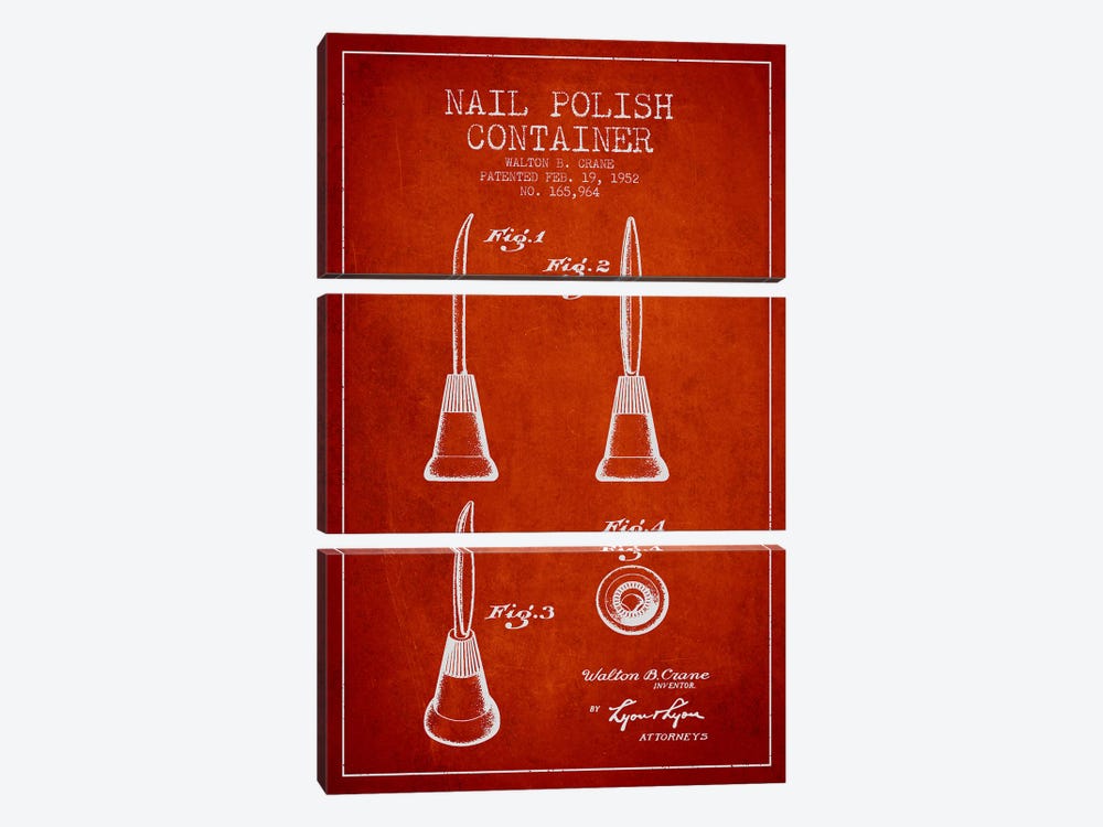 Container Nail Polish Red Patent Blueprint by Aged Pixel 3-piece Canvas Art Print
