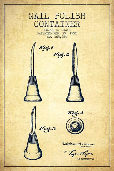 Container Nail Polish Vintage Patent Blueprint by Aged Pixel framed canvas print