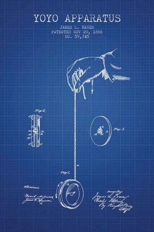J.L. Haven Yoyo Apparatus Patent Sketch (Blue Grid)