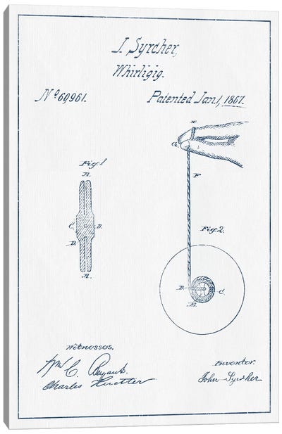 J. Syrcher Whirligig Patent Sketch (Ink) Canvas Art Print - Aged Pixel: Toys & Games