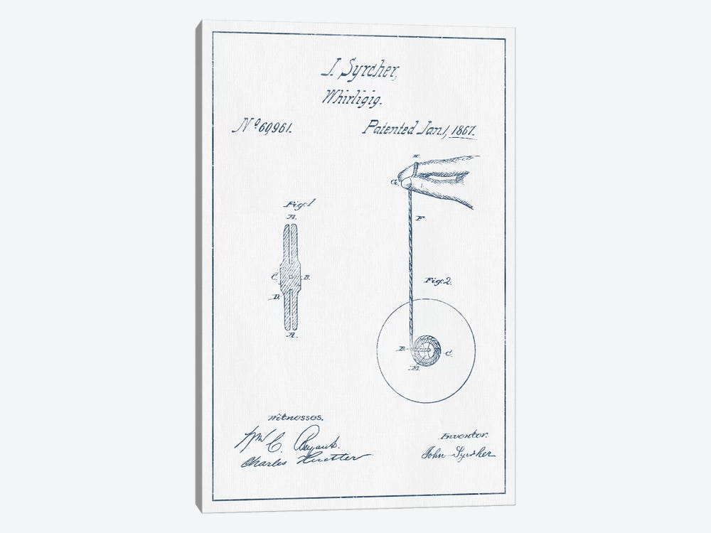 J. Syrcher Whirligig Patent Sketch (Ink) by Aged Pixel 1-piece Canvas Art