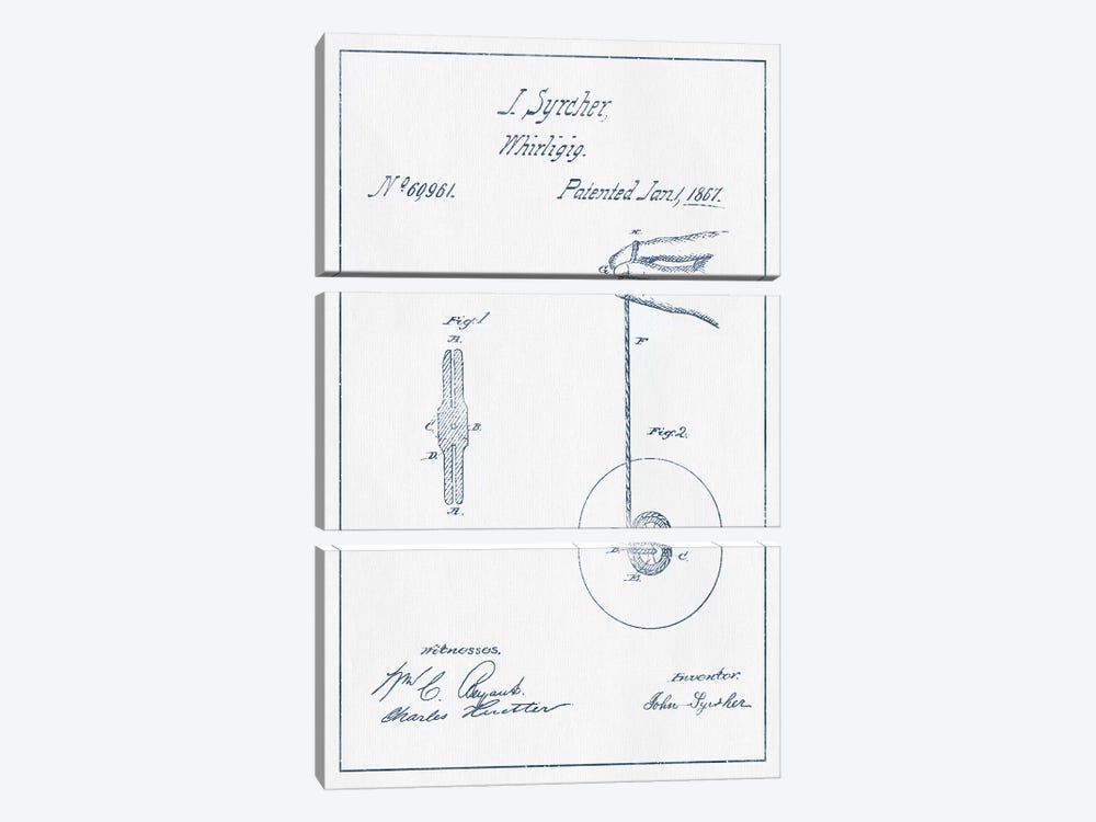 J. Syrcher Whirligig Patent Sketch (Ink) by Aged Pixel 3-piece Canvas Artwork