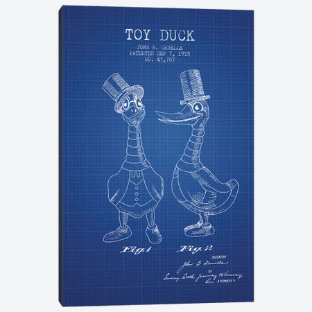 J.B. Gruelle Toy Duck, Male Patent Sketch (Blue Grid) Canvas Print #ADP2973} by Aged Pixel Canvas Artwork