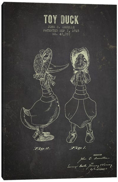 J.B. Gruelle Toy Duck, Female Patent Sketch (Charcoal) Canvas Art Print - Aged Pixel: Toys & Games