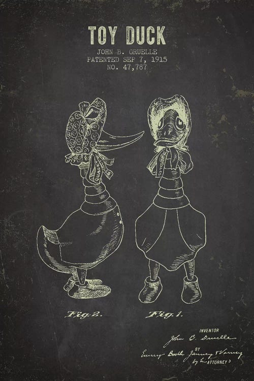 J.B. Gruelle Toy Duck, Female Patent Sketch (Charcoal)