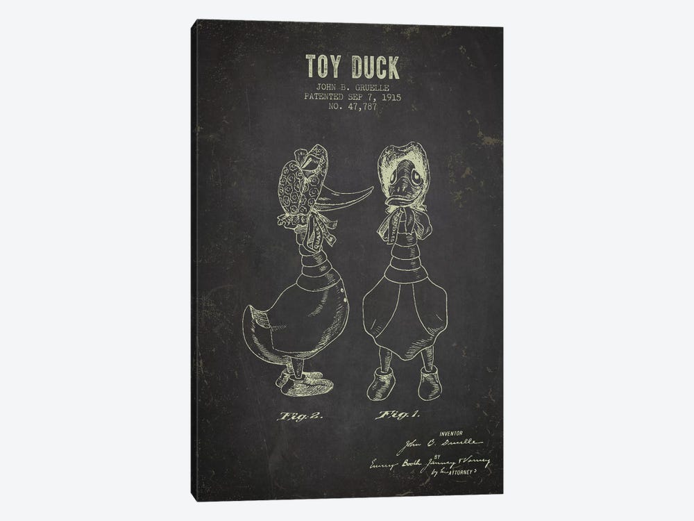 J.B. Gruelle Toy Duck, Female Patent Sketch (Charcoal) by Aged Pixel 1-piece Canvas Art