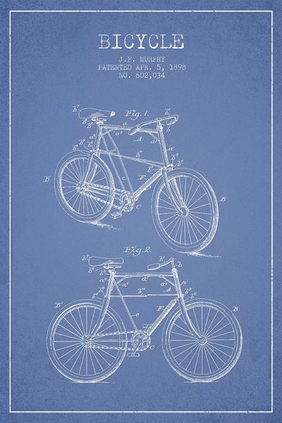 J.F. Murphy Bicycle Patent Sketch (Light Blue) by Aged Pixel canvas print