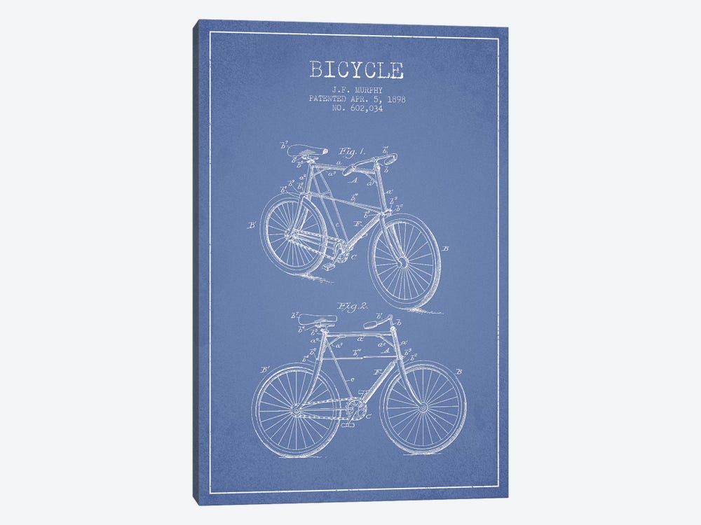 J.F. Murphy Bicycle Patent Sketch (Light Blue) by Aged Pixel 1-piece Canvas Art Print