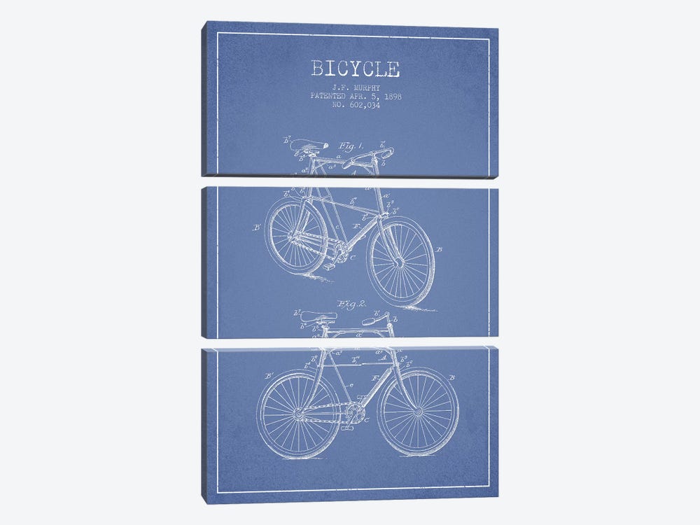 J.F. Murphy Bicycle Patent Sketch (Light Blue) by Aged Pixel 3-piece Art Print