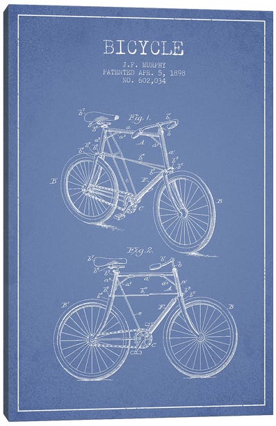 J.F. Murphy Bicycle Patent Sketch (Light Blue) Canvas Art Print - Bicycle Art