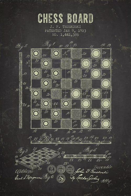 J.F. Truskoski Chess Board Patent Sketch (Charcoal)