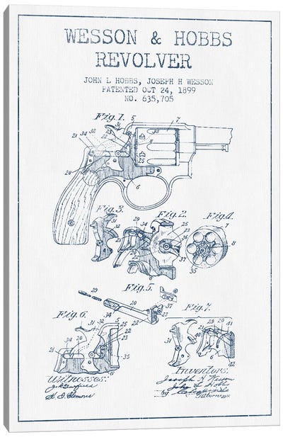 J.H. Wesson & J.L. Hobbs Revolver Patent Sketch (Ink) Canvas Art Print - Weapons & Artillery Art