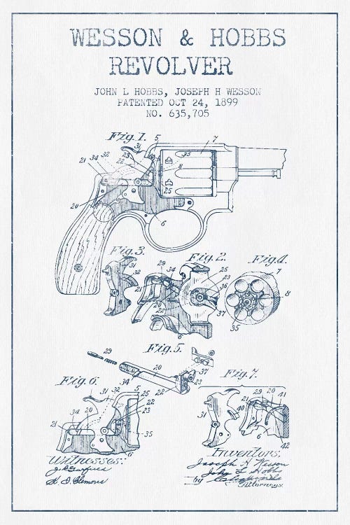 J.H. Wesson & J.L. Hobbs Revolver Patent Sketch (Ink)