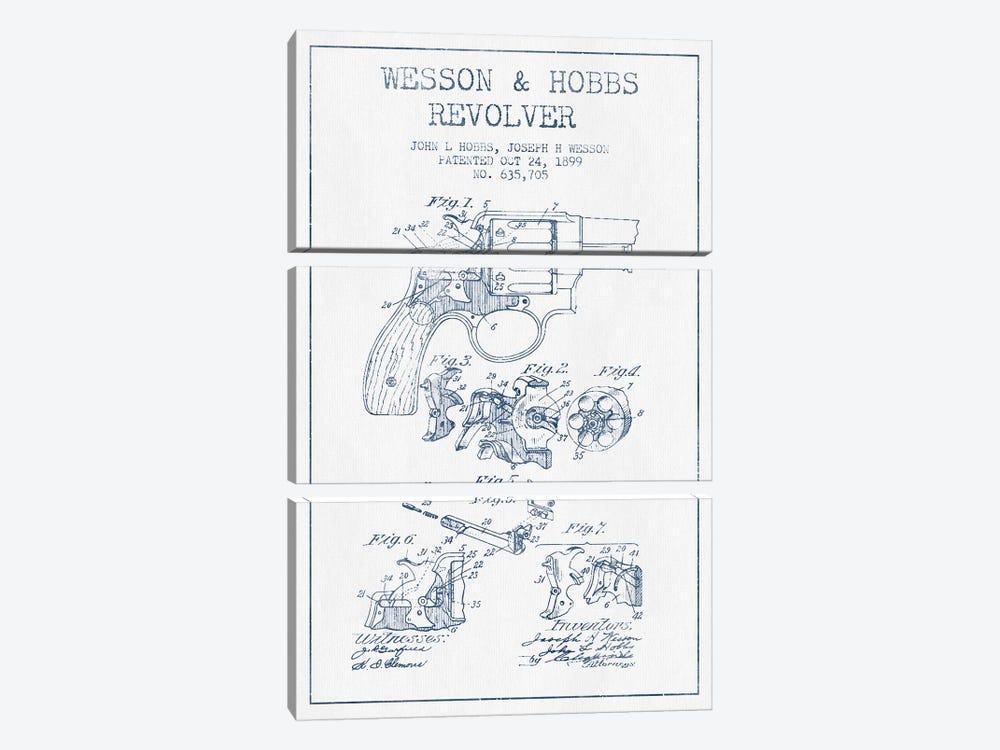 J.H. Wesson & J.L. Hobbs Revolver Patent Sketch (Ink) by Aged Pixel 3-piece Art Print