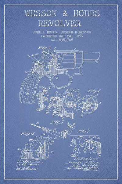J.H. Wesson & J.L. Hobbs Revolver Patent Sketch (Light Blue) by Aged Pixel canvas print