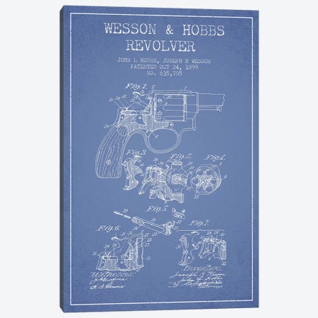 J.H. Wesson & J.L. Hobbs Revolver Patent Sketch (Light Blue) Canvas Print #ADP2979} by Aged Pixel Canvas Artwork
