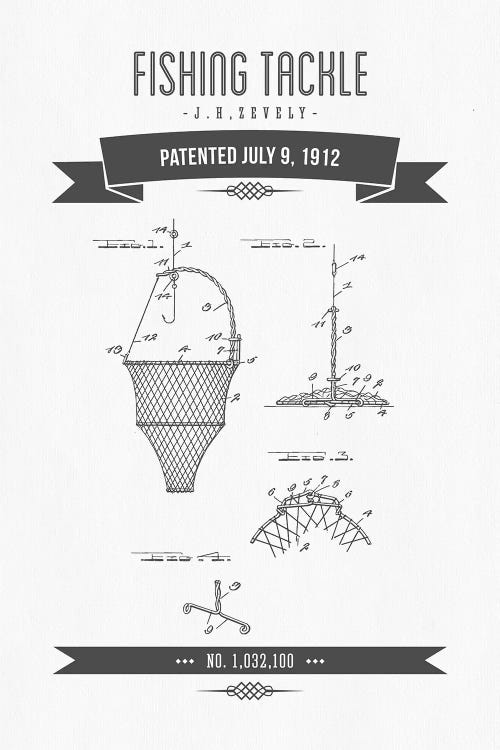 J.H. Zevely Fishing Tackle Patent Sketch Retro (Charcoal)