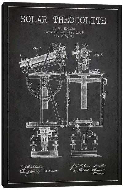 J.W. Holmes Solar Theodolite Patent Sketch (Charcoal) Canvas Art Print - Aged Pixel: Engineering & Machinery