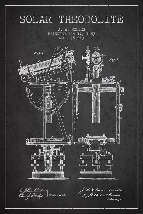 J.W. Holmes Solar Theodolite Patent Sketch (Charcoal) by Aged Pixel wall art