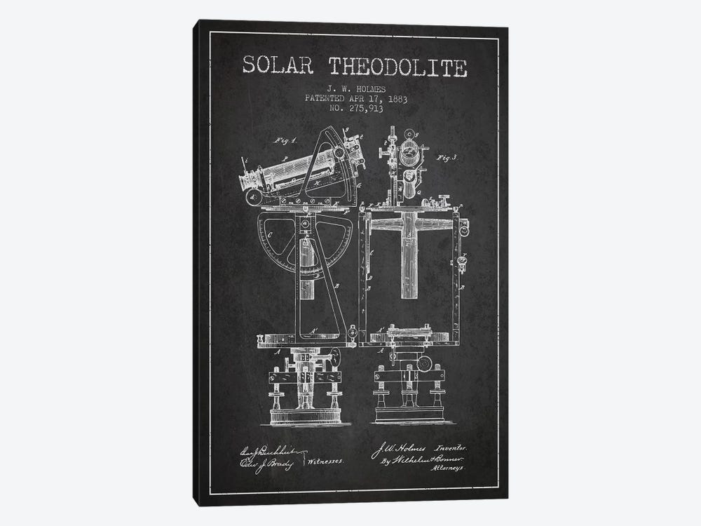 J.W. Holmes Solar Theodolite Patent Sketch (Charcoal) by Aged Pixel 1-piece Canvas Art