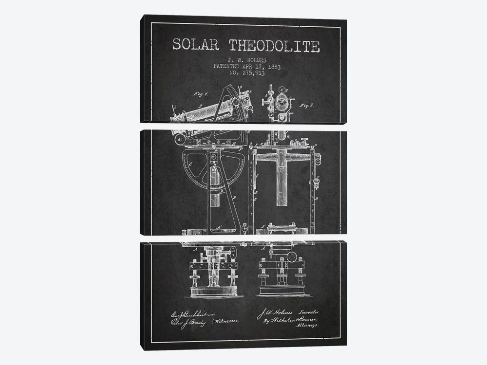 J.W. Holmes Solar Theodolite Patent Sketch (Charcoal) by Aged Pixel 3-piece Canvas Art