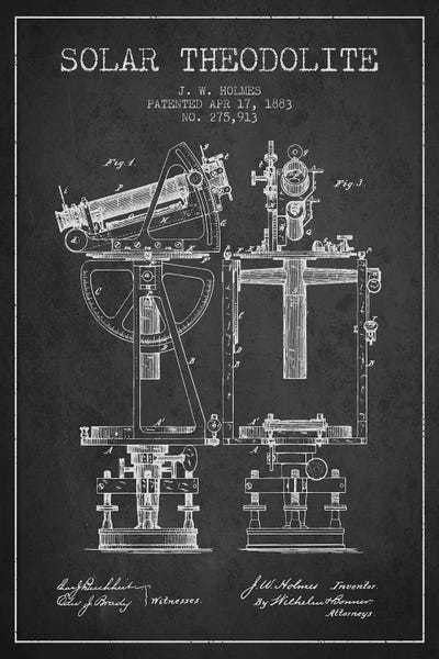 Engineering & Machinery Blueprints: J.W. Holmes Solar Theodolite Patent Sketch (Charcoal) by Aged Pixel