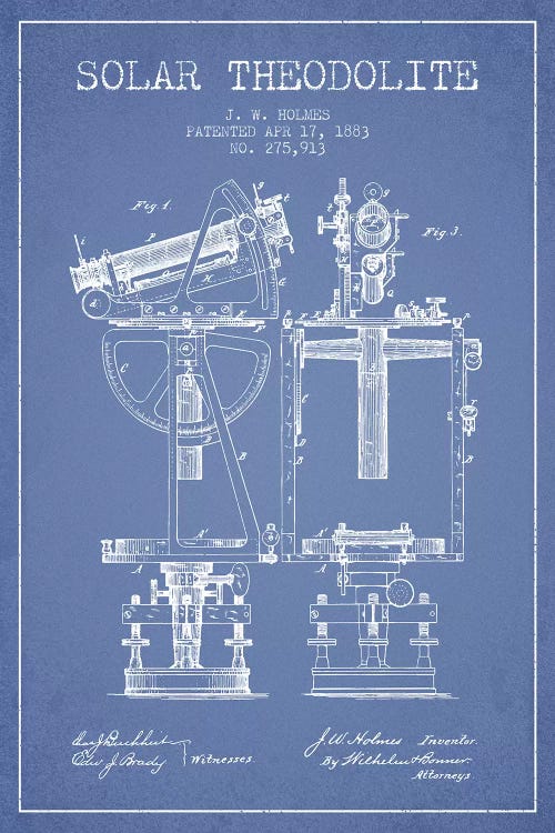 J.W. Holmes Solar Theodolite Patent Sketch (Light Blue)