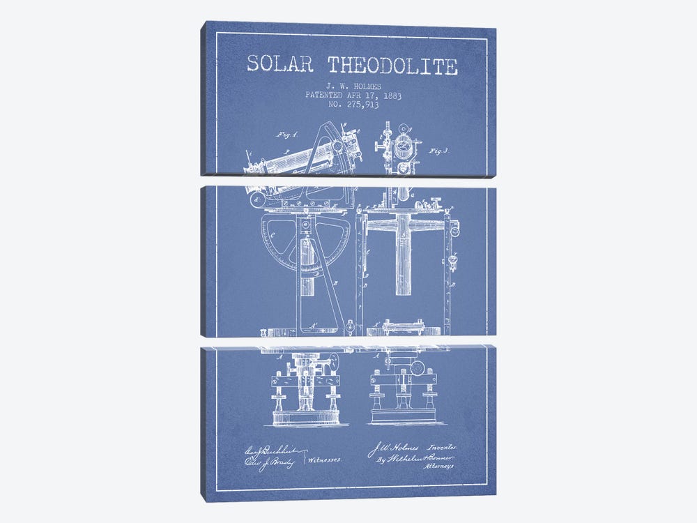 J.W. Holmes Solar Theodolite Patent Sketch (Light Blue) by Aged Pixel 3-piece Canvas Print