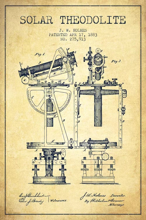 J.W. Holmes Solar Theodolite Patent Sketch (Vintage) by Aged Pixel wall art