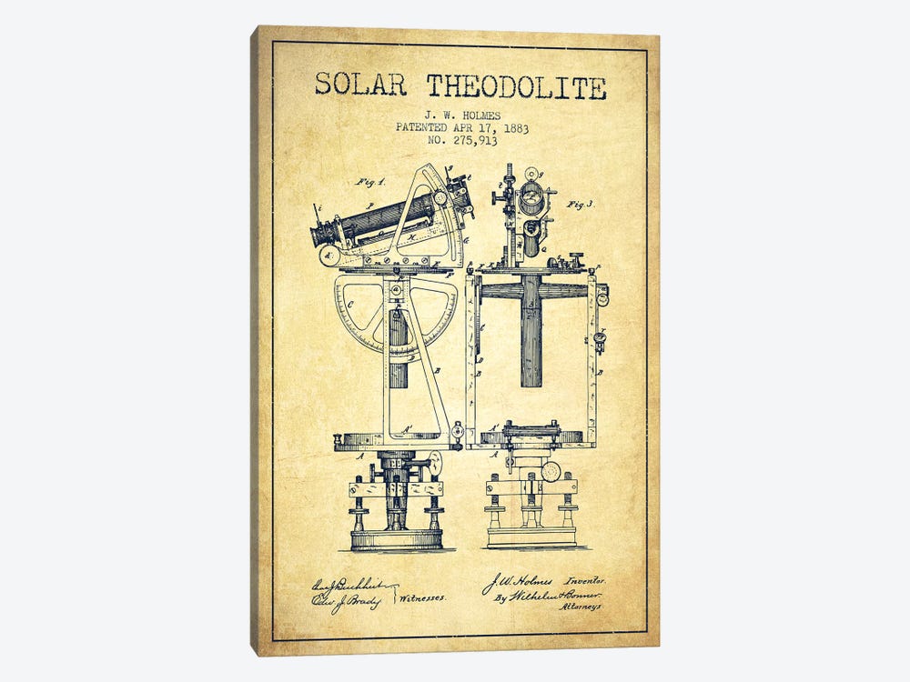 J.W. Holmes Solar Theodolite Patent Sketch (Vintage) by Aged Pixel 1-piece Canvas Art Print