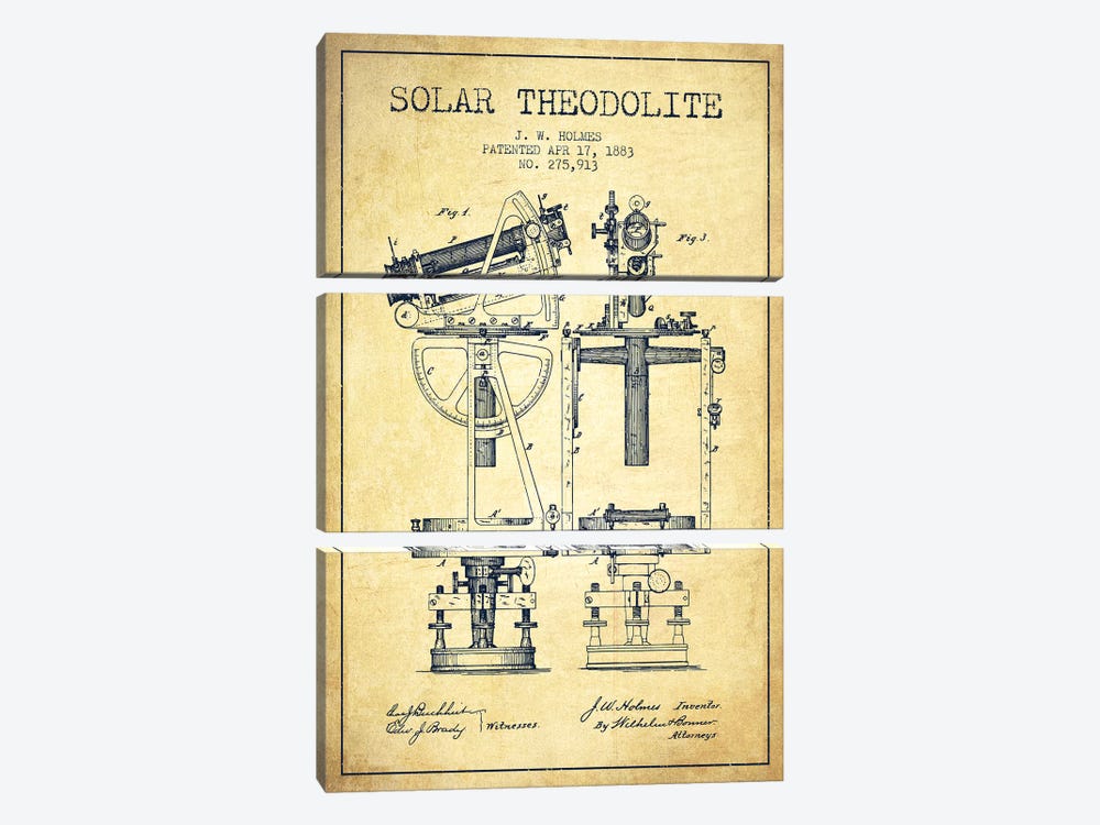 J.W. Holmes Solar Theodolite Patent Sketch (Vintage) by Aged Pixel 3-piece Canvas Art Print