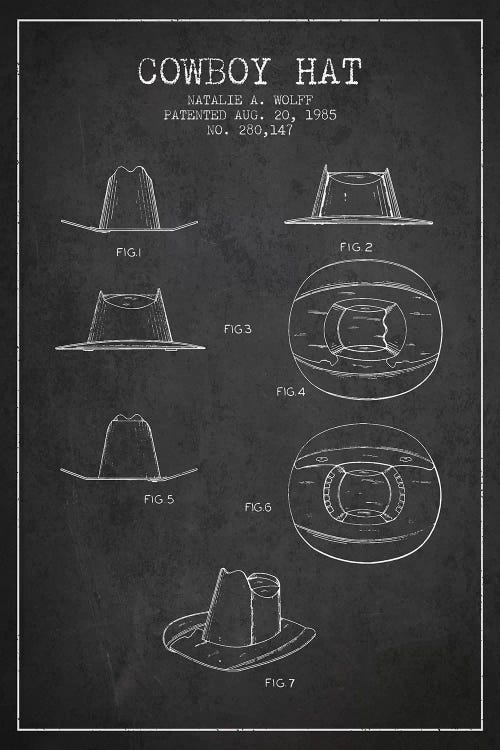 Cowboy Hat Charcoal Patent Blueprint