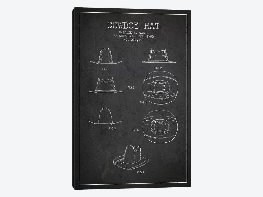 Cowboy Hat Charcoal Patent Blueprint 1-piece Canvas Print