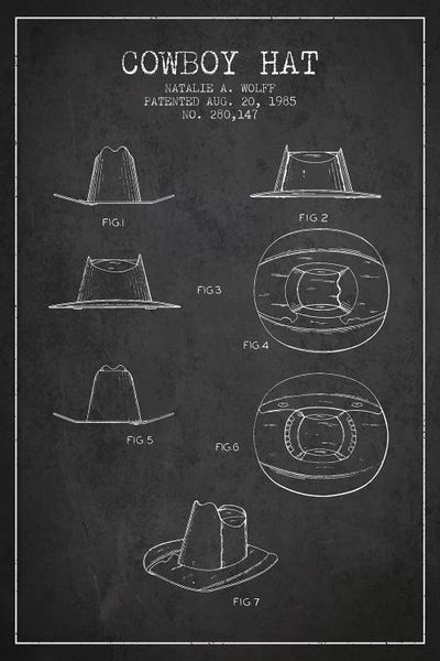 Aged Pixel: Cowboy Hat Charcoal Patent Blueprint by Aged Pixel