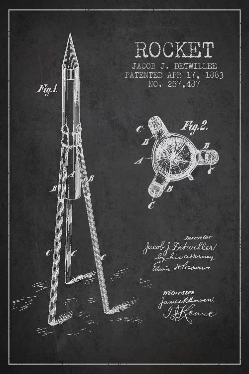 Jacob J. Detwillee Rocket Patent Sketch (Charcoal)