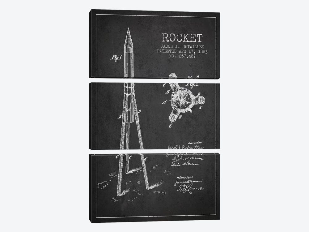 Jacob J. Detwillee Rocket Patent Sketch (Charcoal) by Aged Pixel 3-piece Art Print