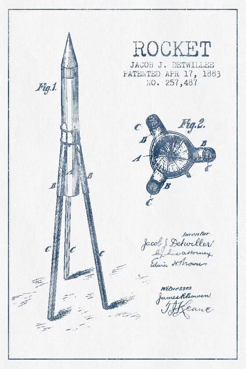 Jacob J. Detwillee Rocket Patent Sketch (Ink)