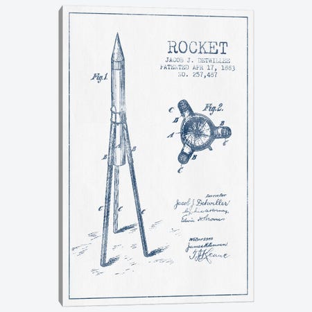 Jacob J. Detwillee Rocket Patent Sketch (Ink) Canvas Print #ADP2991} by Aged Pixel Canvas Wall Art