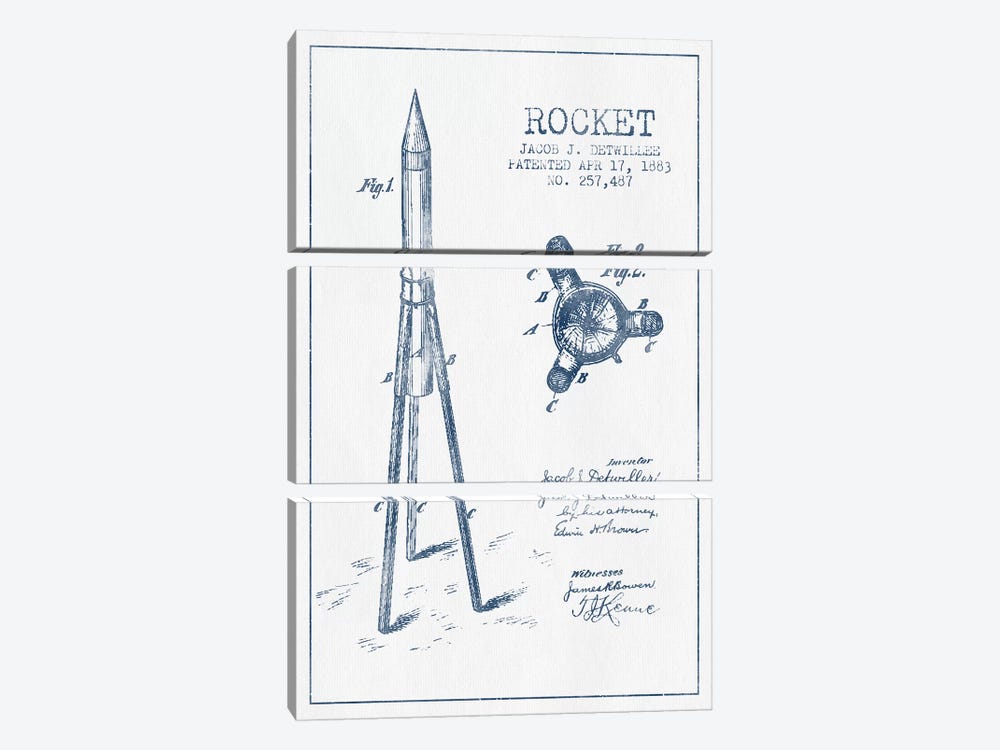 Jacob J. Detwillee Rocket Patent Sketch (Ink) by Aged Pixel 3-piece Canvas Artwork
