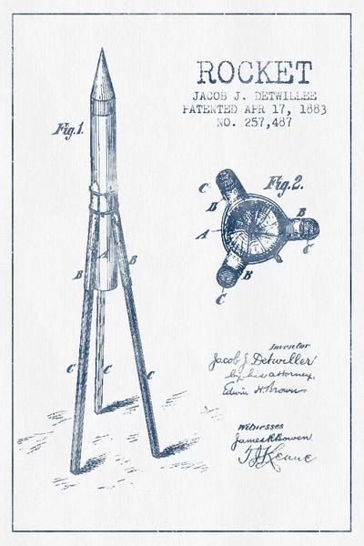 Aviation Blueprints: Jacob J. Detwillee Rocket Patent Sketch (Ink) by Aged Pixel