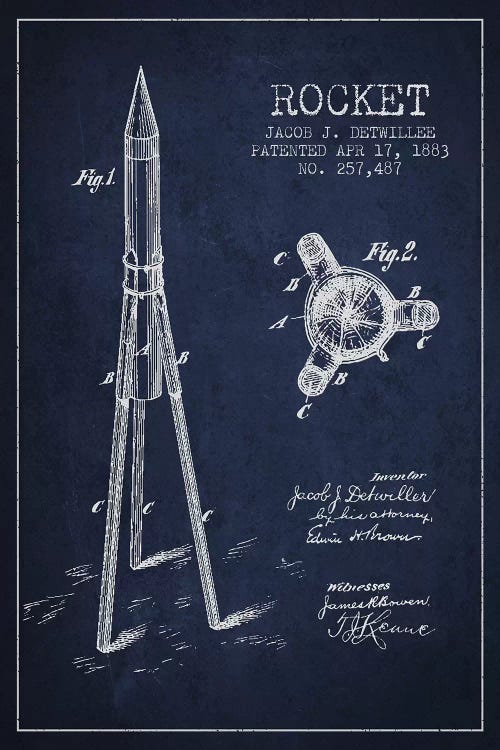 Jacob J. Detwillee Rocket Patent Sketch (Navy Blue)